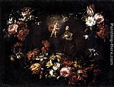 Garland of Flowers with St Anthony of Padua by Bartolome Perez